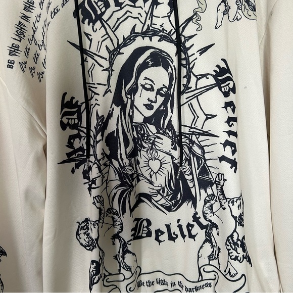 Y2K Virgin Mary Tattoo Graphic Cherub Angel Hoodie Lightweight - Picture 13 of 13